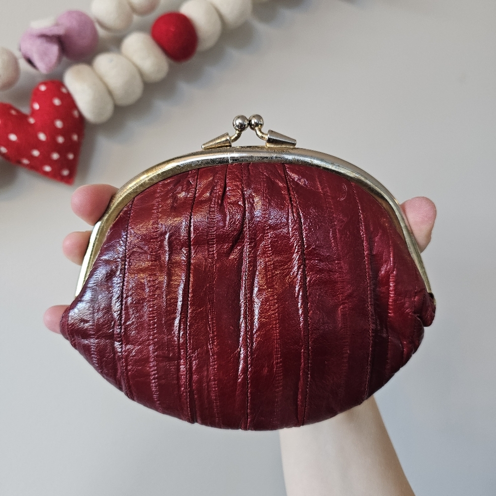 Vintage Eel Skin Double Kisslock‎ Change Purse *Wear & Ripped Lining - Reas*